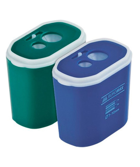 Ascuțitoare cu container, dublă, corp din plastic asortat, BUROMAX